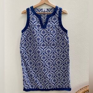 sigrid olsen • 100% linen blue and white sleeveless dress